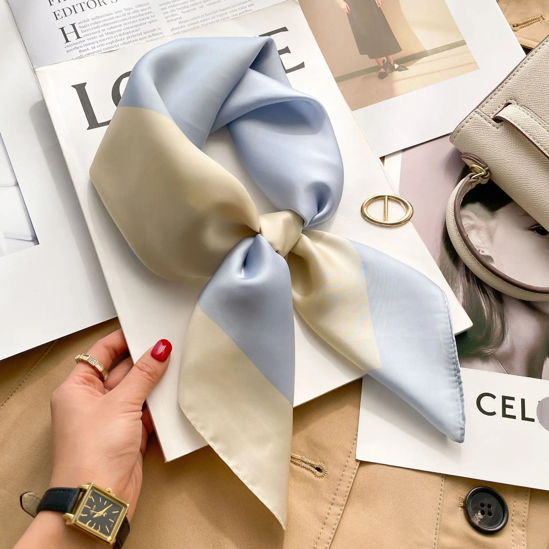 Printed Silk Scarf – Luxury Square Pashmina for Hair, Neck & Head Styling