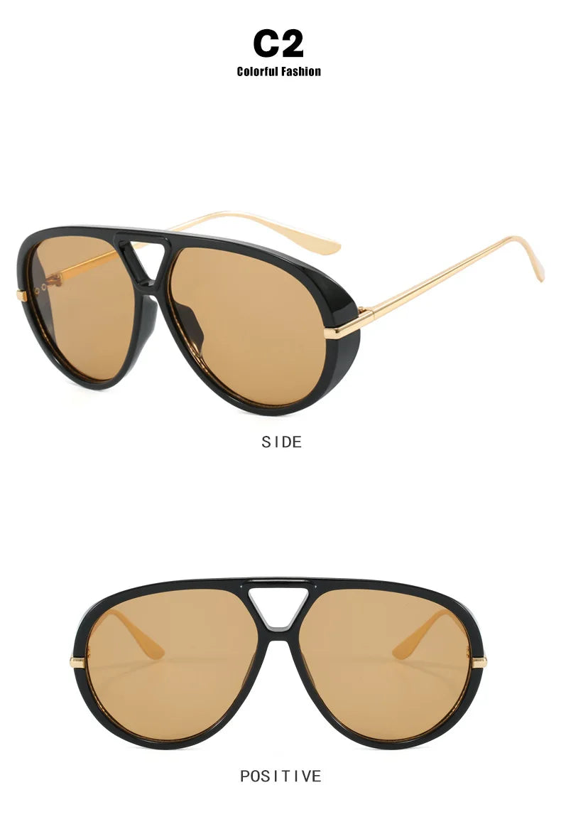 Oversized Oval Pilot Sunglasses – 2025 Luxury Metal Frame UV400 Vintage Shield Style