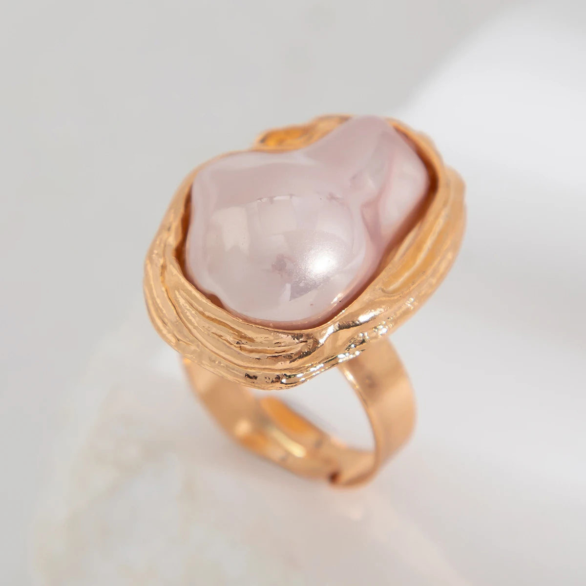 Lacteo Punk Baroque Pearl Ring – Adjustable Alloy Open Design for Weddings & Banquets