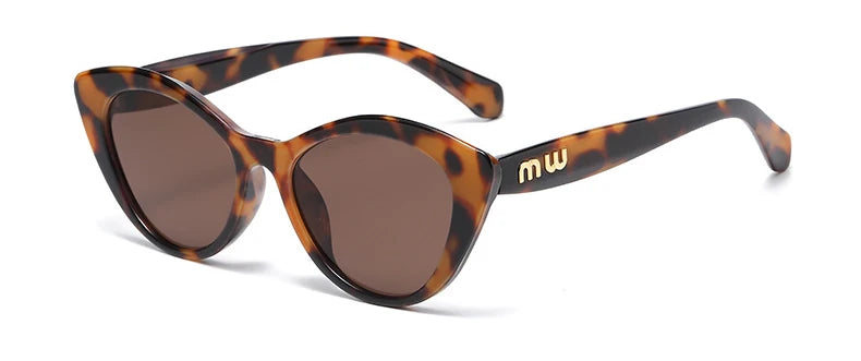 Cat Eye Sunglasses – Black & Leopard Small Frame UV400 Designer Style