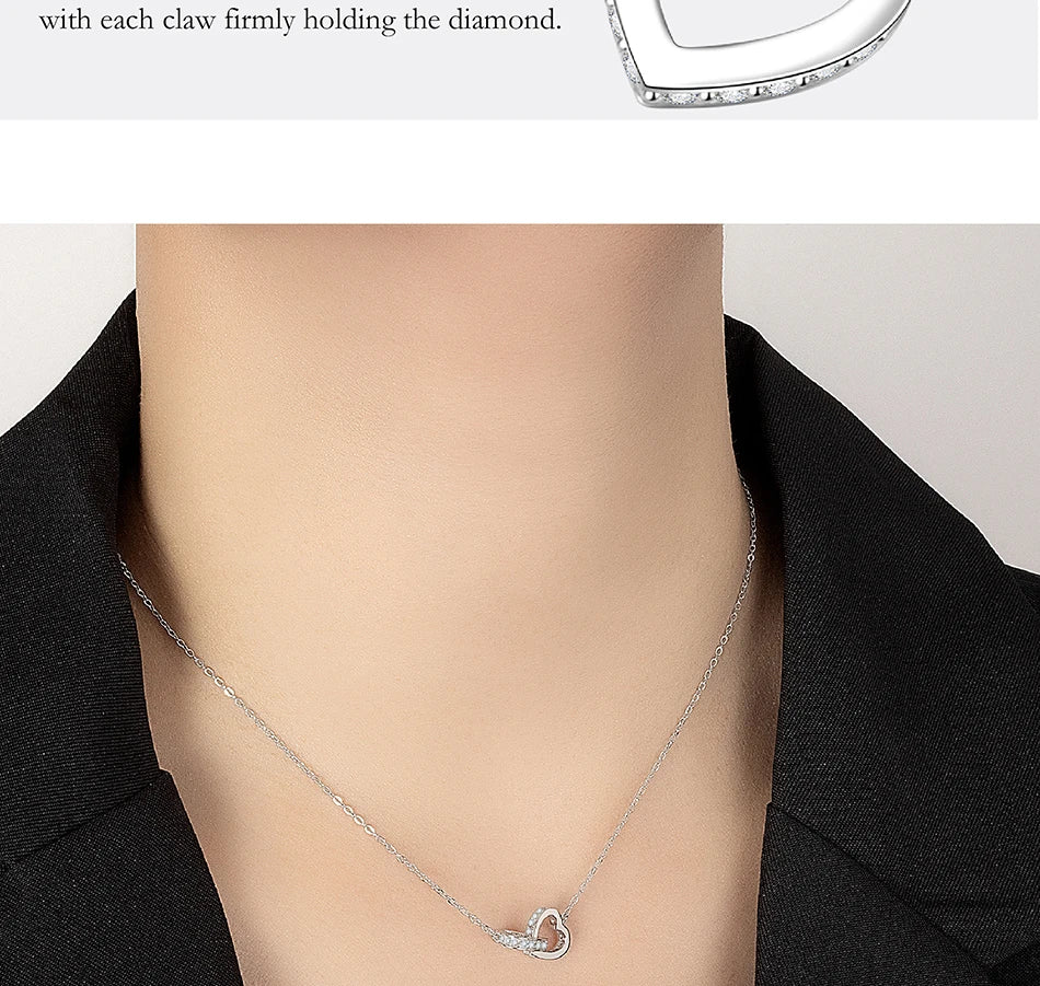 PERFANY Moissanite Double Heart Necklace – S925 Silver Luxury Lab-Diamond Pendant for Women