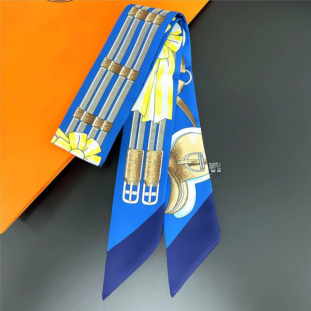 Gorgeous Saddle Print Silk Scarf – Elegant 2023 Designer Style for Hair, Bags & Neck