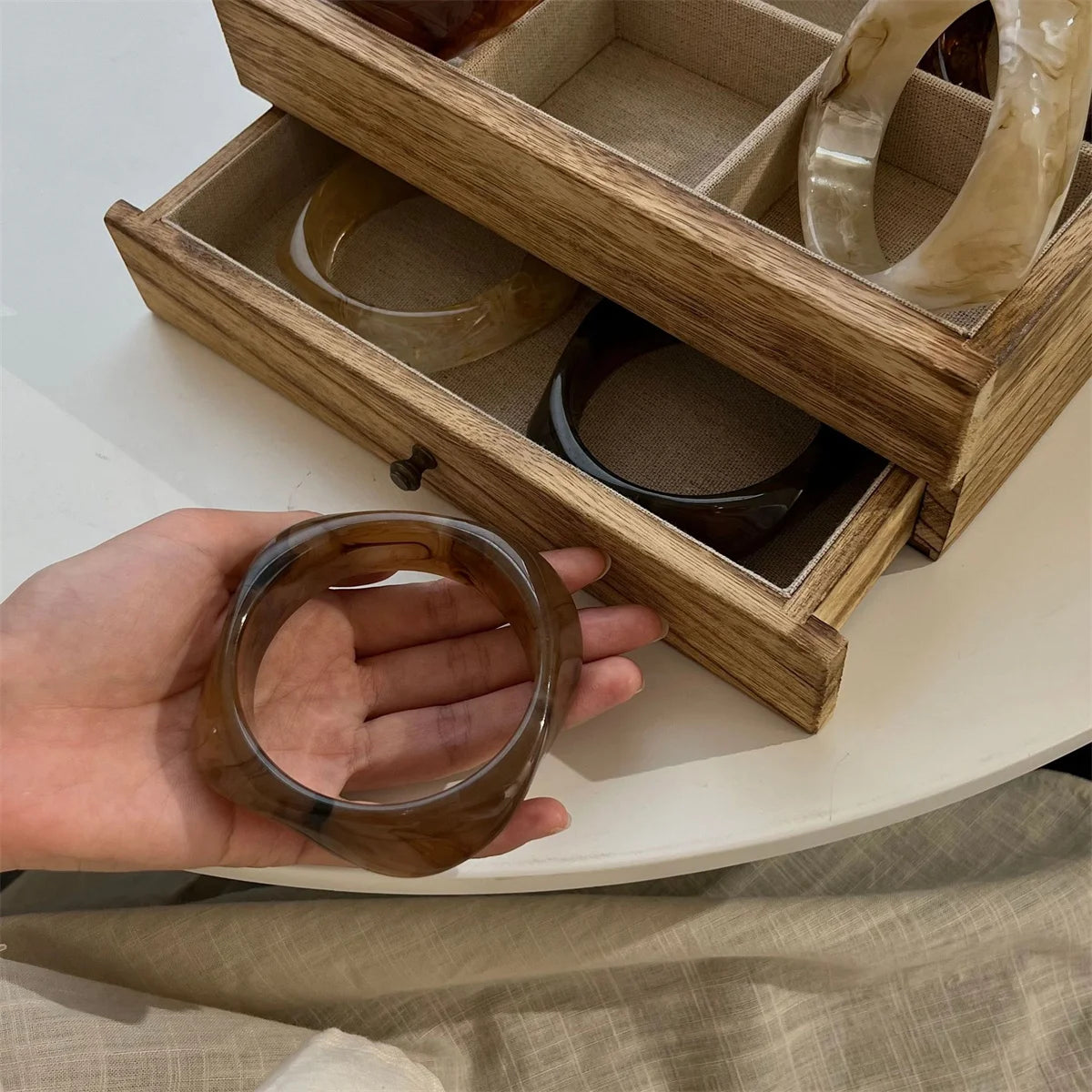 Chunky Translucent Acrylic Bangle – Bold Retro Polygon Design for Women