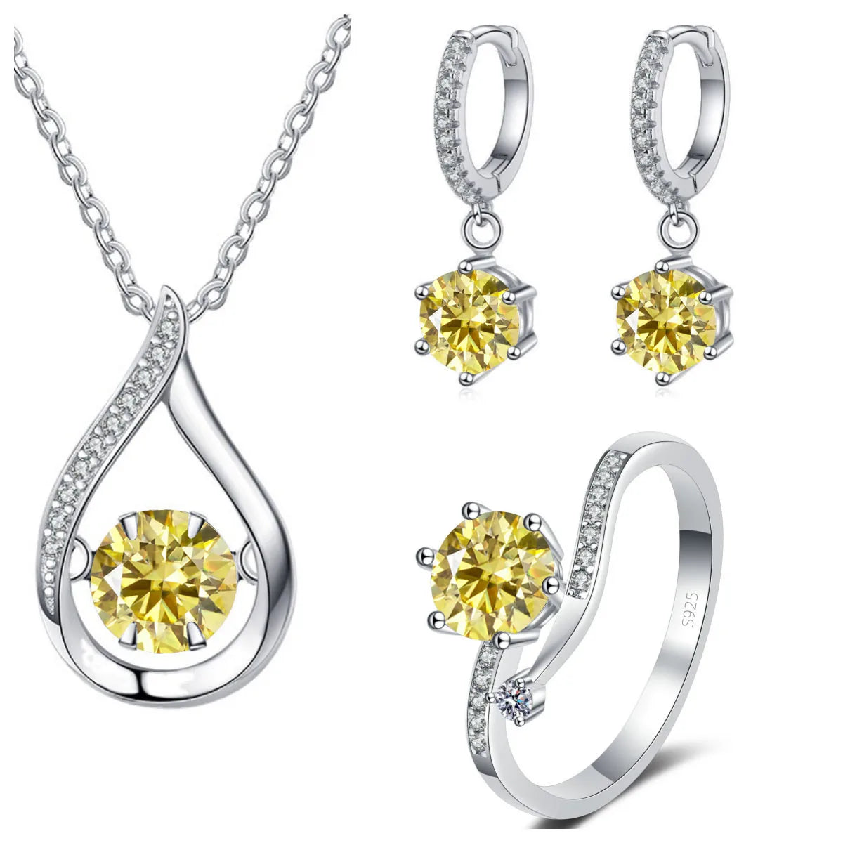 925 Silver Moissanite Jewelry Set – Solitaire Necklace, Ring & Stud Earrings for Men or Women