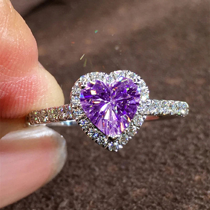 Huitan Heart Zirconia Ring – Sparkling Multi-Color Crystal Wedding & Engagement Band for Women