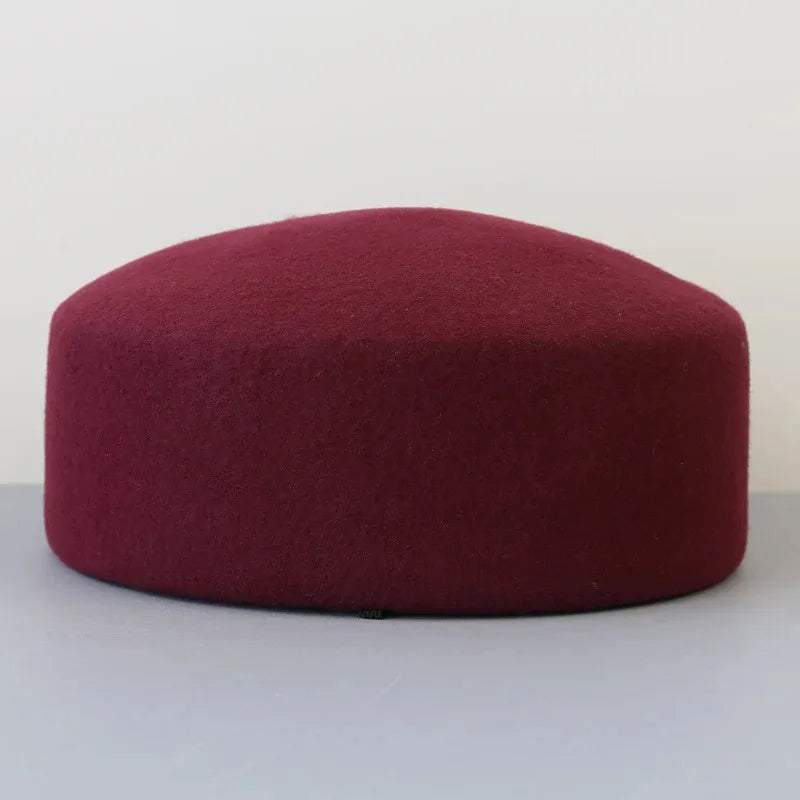 Vintage Wool Felt Beret – Elegant Hard-Top Pillbox Fedora for Weddings & Cocktail Parties