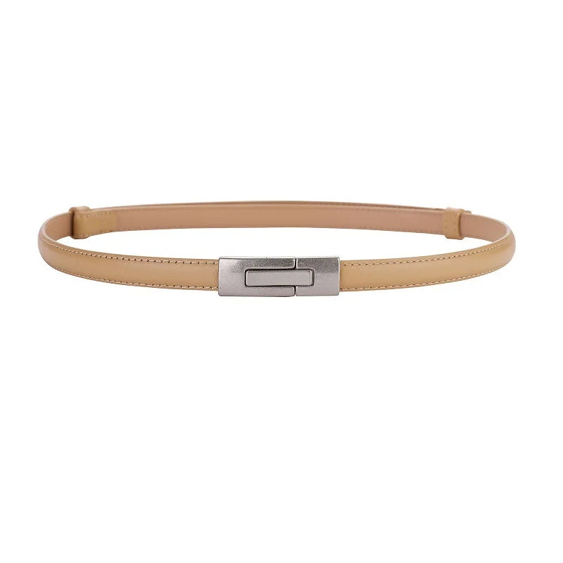 Skinny Genuine Leather Belt – Slim Adjustable Dress Waist Belt with Alloy Buckle