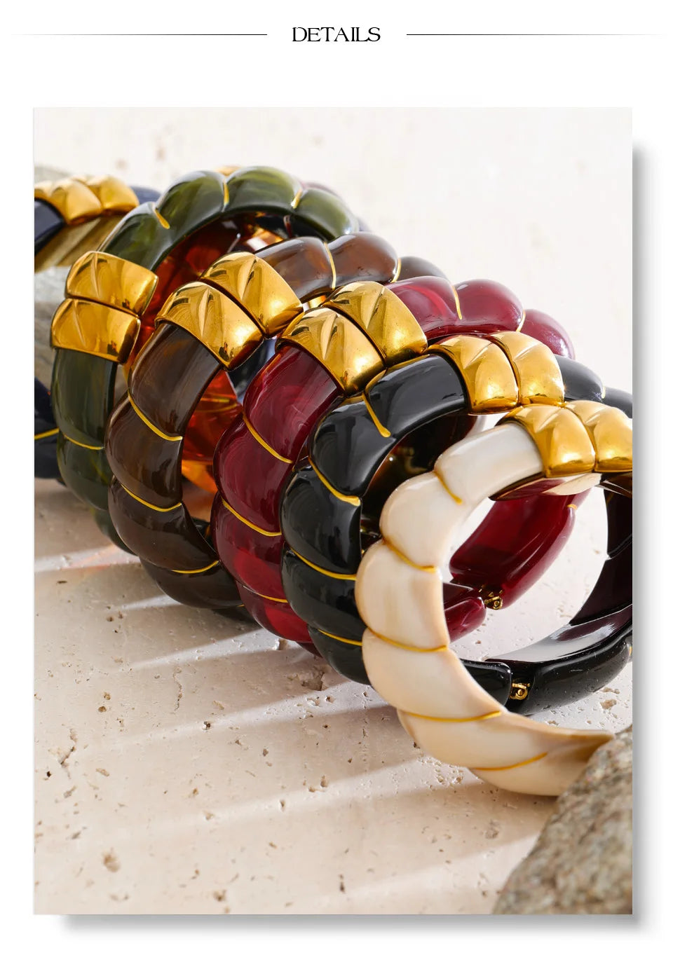 Yhpup Multi-Color Resin Statement Bracelet – Wide Acrylic Bangle with Stainless Steel Accents