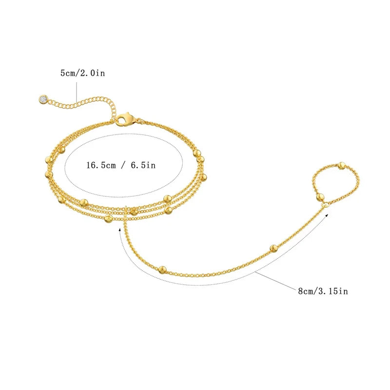 Minimalist Chain Hand Bracelet – Delicate Finger-Connected Design with Vintage Bead Details