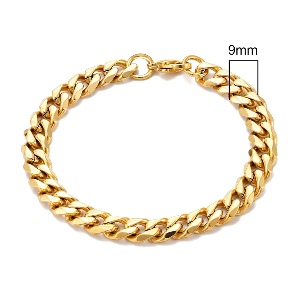 MKENDN Punk Cuban Link Bracelet – 3–11 mm Stainless Steel Biker Chain for Men & Women