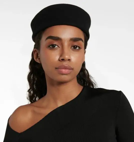 Vintage Wool Felt Beret – Elegant Hard-Top Pillbox Fedora for Weddings & Cocktail Parties
