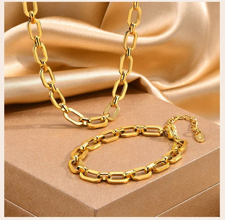 Chunky Gold Link Necklace – Thick Oval Stainless Steel Choker for a Minimalist Look