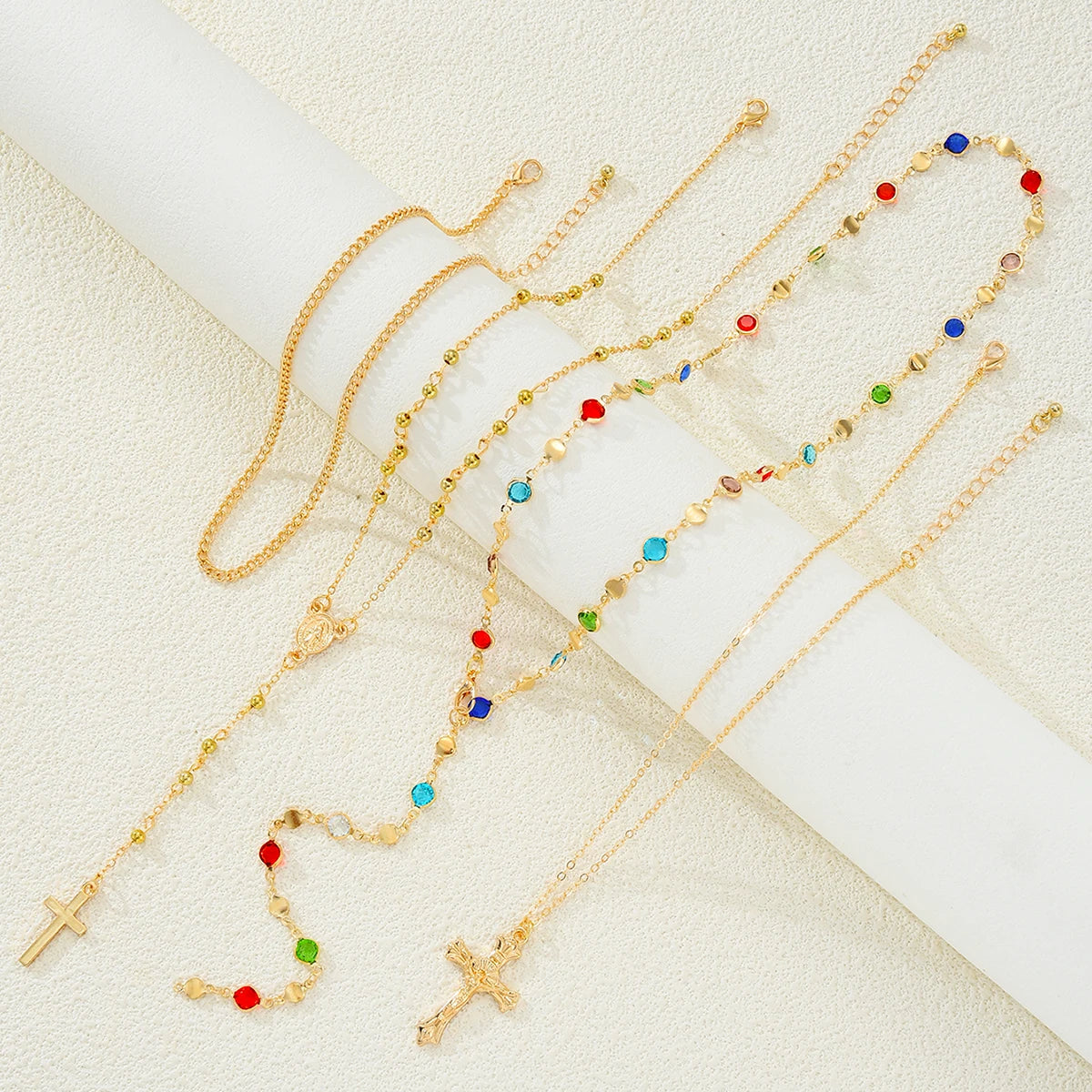 Luxury Rhinestone Cross Necklace Set – Colorful Vintage Y-Shaped Pendant for Women, Perfect for Parties