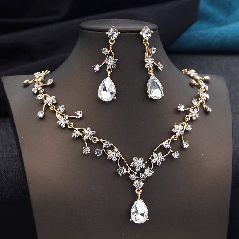 Rhinestone Water Drop Bridal Set – Sparkling Choker Necklace & Earrings for Brides