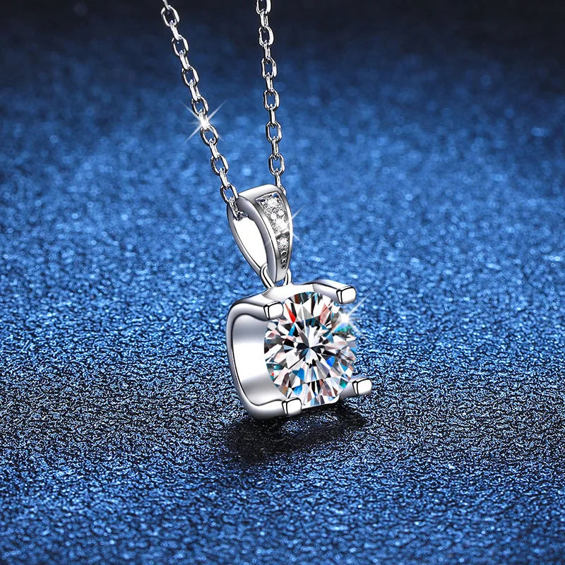 D-Color Moissanite Pendant Necklace – 0.5–2 ct 925 Sterling Silver Bridal & Party Jewelry