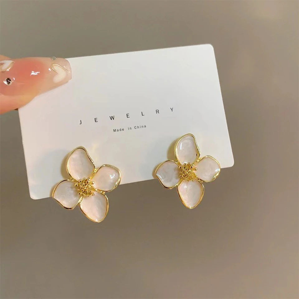 ZAKOL Crystal Flower Earrings – Sweet Korean-Style Gold Sparkle for Women & Girls