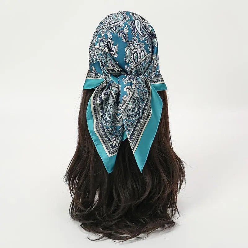 Bohemian Floral Silk Scarf – Tropical Print Square Satin Wrap for Hair, Neck & Hijab