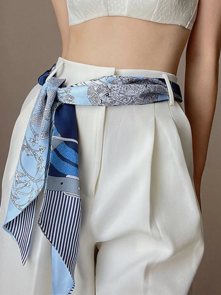 Luxury Horse Print Silk Ribbon Scarf – Thin Long Accessory for Bags, Hair & Neck