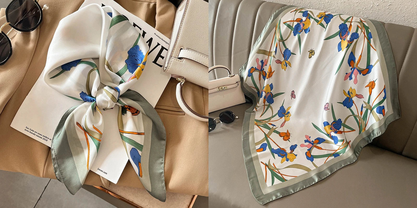 Luxury Floral Silk Scarf – Soft Satin Square Wrap for Hair, Neck & Hijab