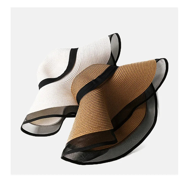 Big Brim Beach Sun Hat – Foldable Straw UV-Cut Visor for Women, Vintage Summer Style