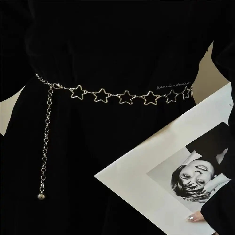 Punk Metal Star Waist Chain – Retro Hollow-Out Belt for Dresses & Outfits