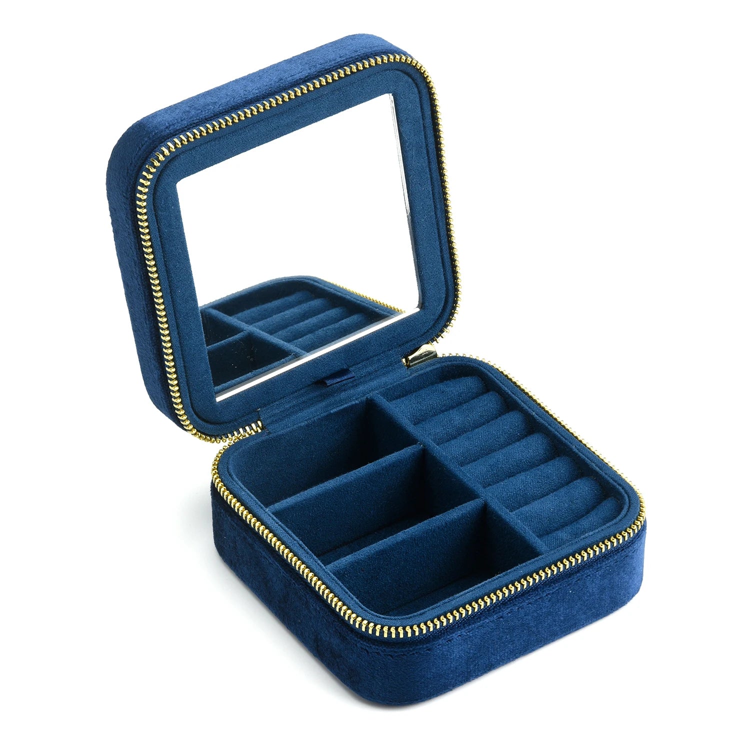 TAIMY Vintage Velvet Jewelry Box – Retro Green Travel Ring Case with Mirror