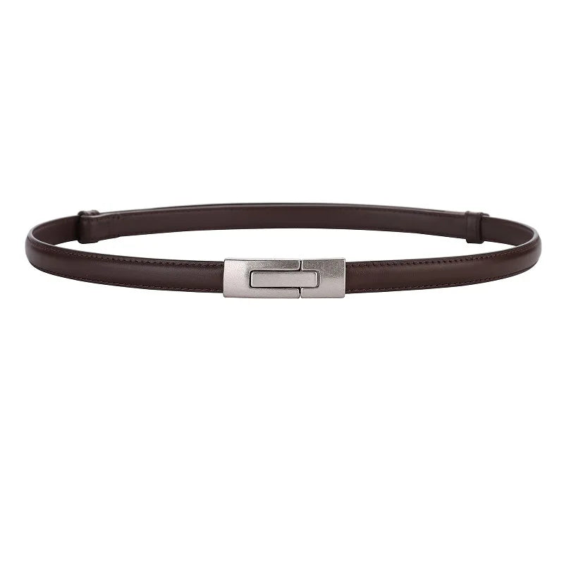 Skinny Genuine Leather Belt – Slim Adjustable Dress Waist Belt with Alloy Buckle
