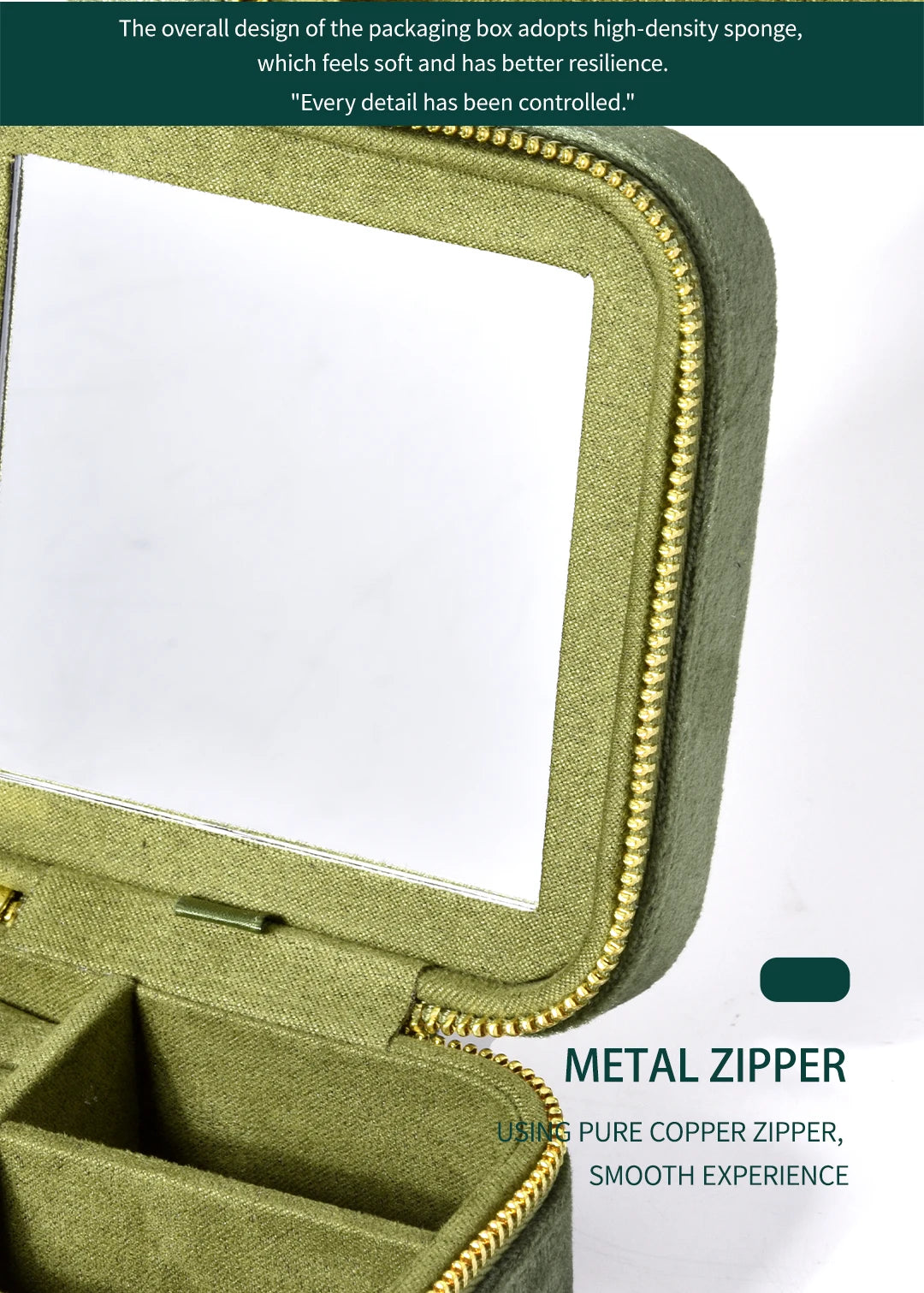 TAIMY Vintage Velvet Jewelry Box – Retro Green Travel Ring Case with Mirror