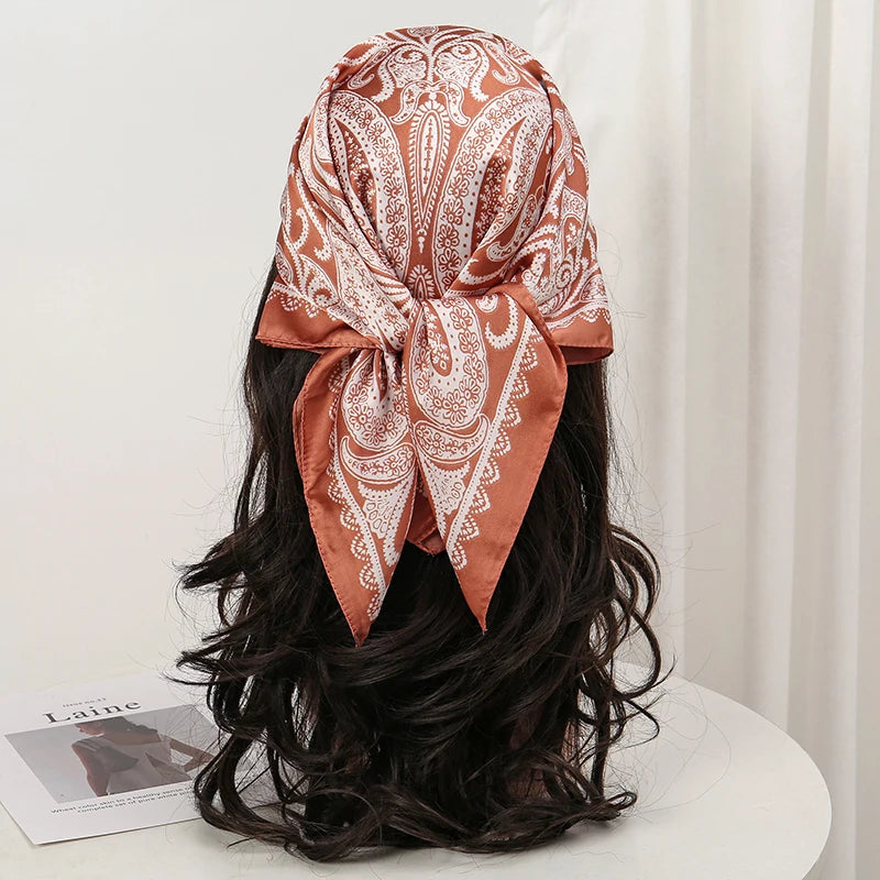 Bohemian Floral Silk Scarf – Tropical Print Square Satin Wrap for Hair, Neck & Hijab