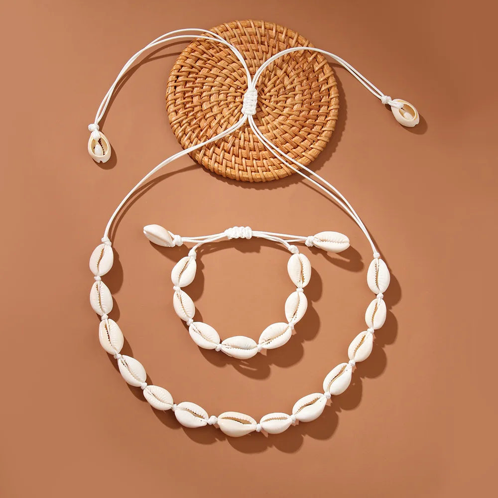 Bohemian Shell & Turquoise Choker – Handwoven Starfish Necklace for Summer Beach Style