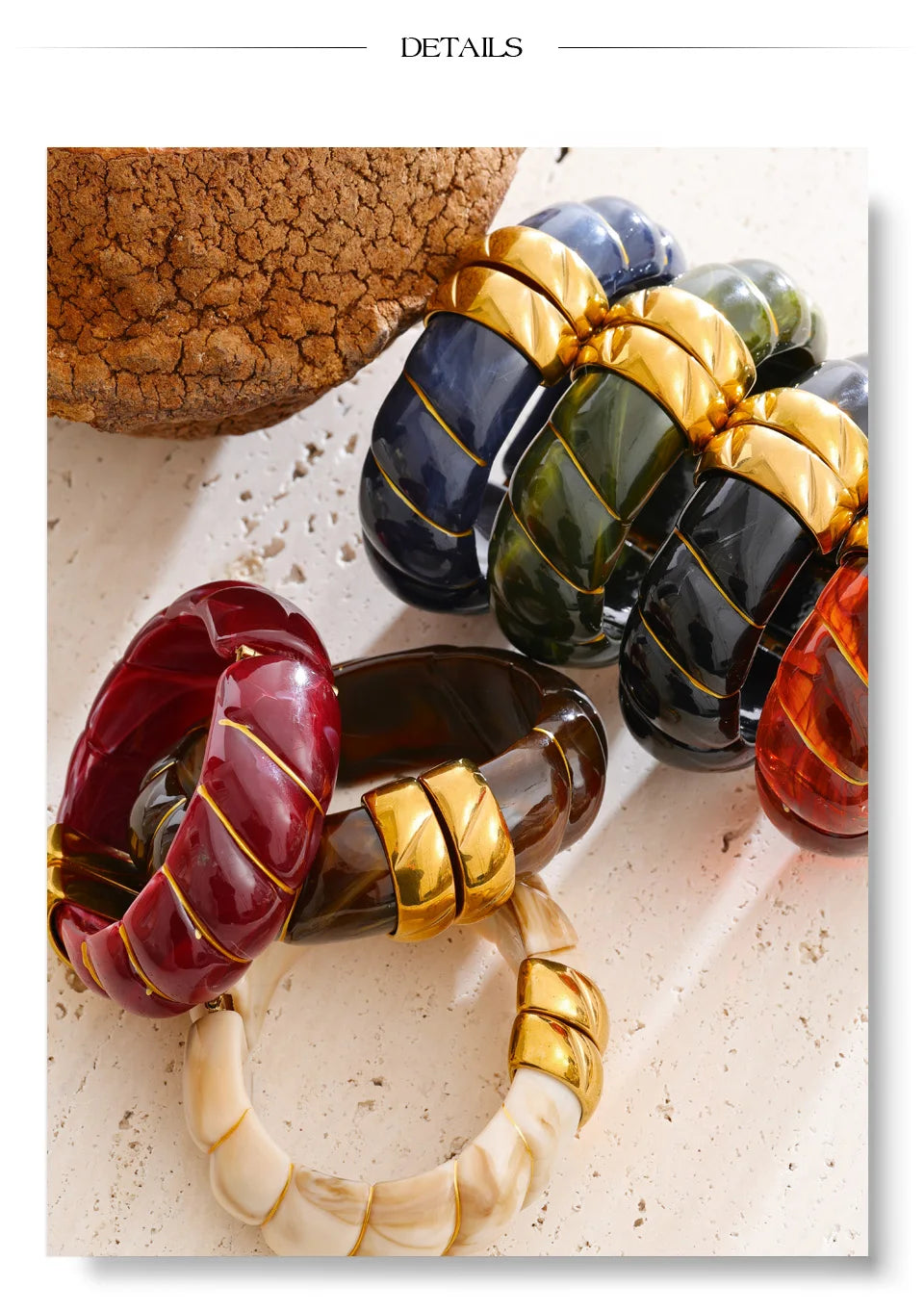 Yhpup Multi-Color Resin Statement Bracelet – Wide Acrylic Bangle with Stainless Steel Accents