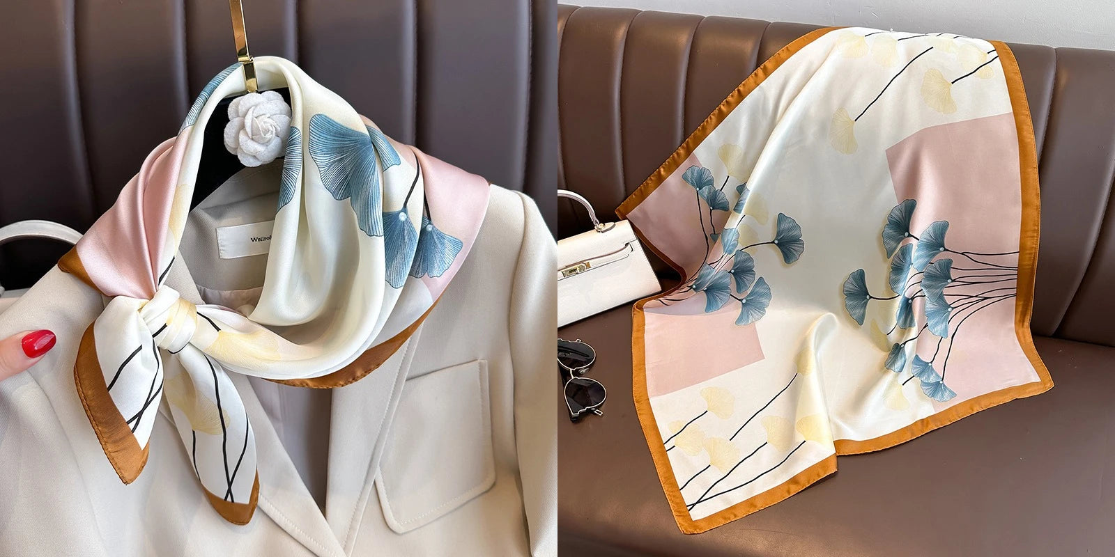 Luxury Floral Silk Scarf – Soft Satin Square Wrap for Hair, Neck & Hijab