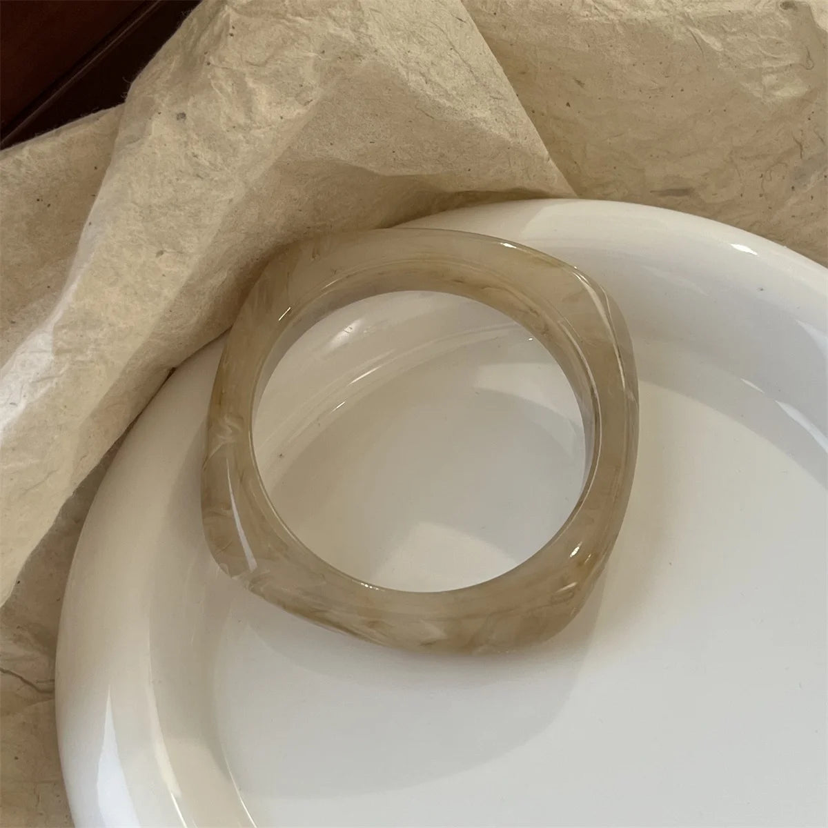 Chunky Translucent Acrylic Bangle – Bold Retro Polygon Design for Women