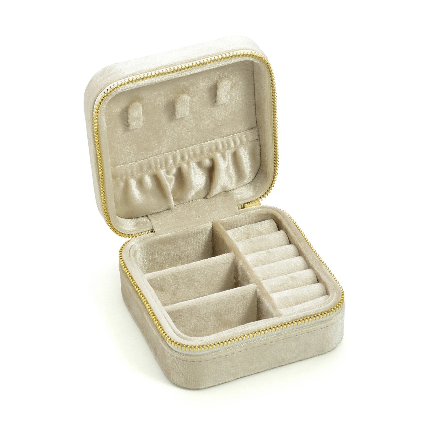 TAIMY Vintage Velvet Jewelry Box – Retro Green Travel Ring Case with Mirror