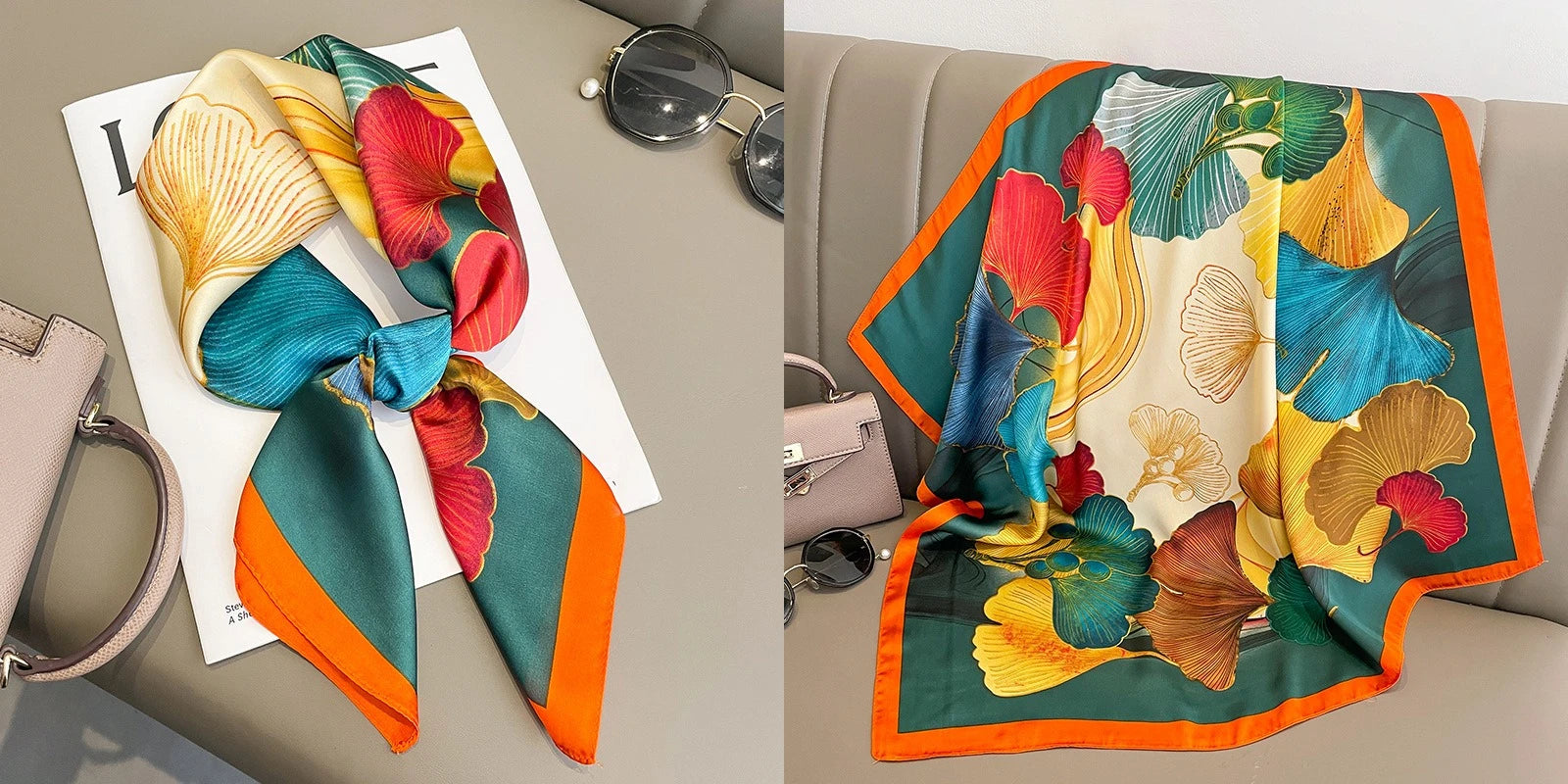 Luxury Floral Silk Scarf – Soft Satin Square Wrap for Hair, Neck & Hijab