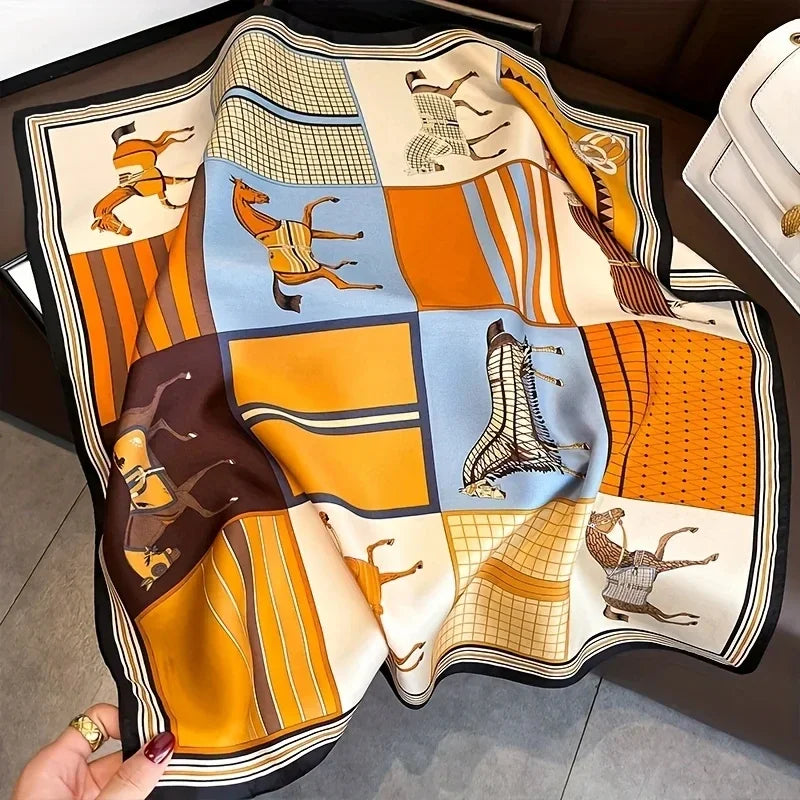 Luxury Silk Square Scarf – Elegant Satin Shawl & Headband Wrap for Women