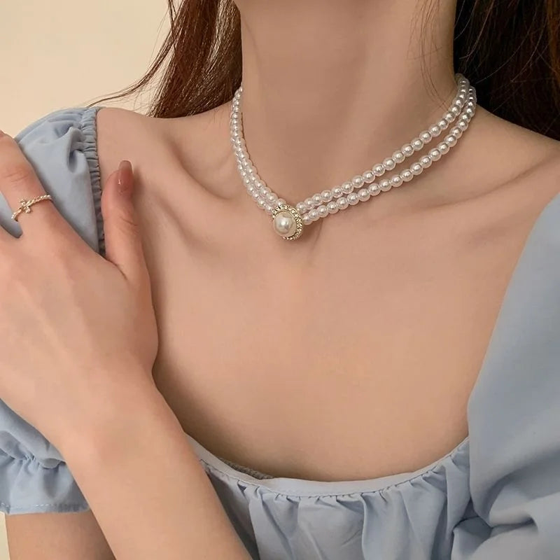 Baroque Pearl Choker – Luxury Triple-Layer Beaded Necklace for Weddings & Parties