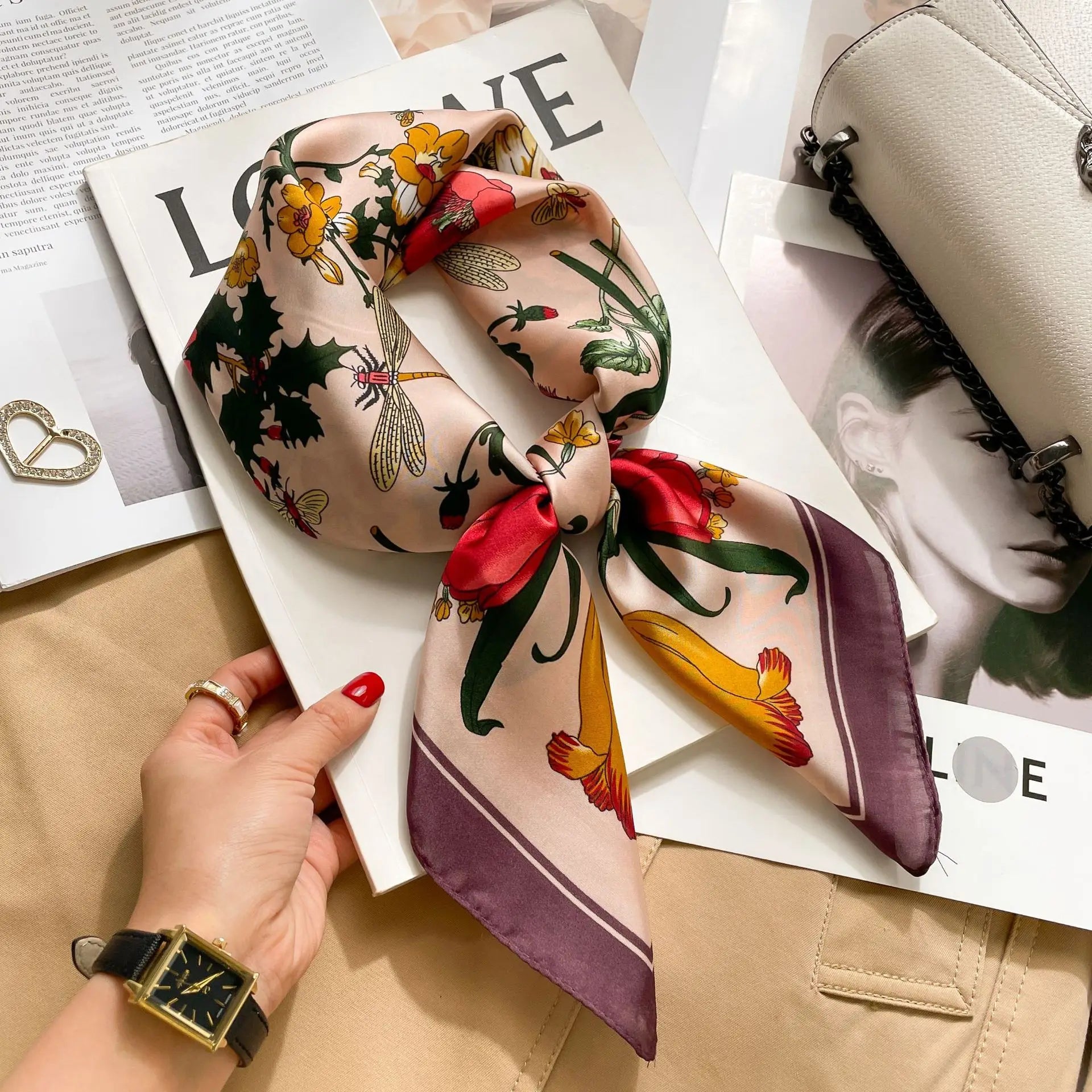 Printed Silk Scarf – Luxury Square Pashmina for Hair, Neck & Head Styling