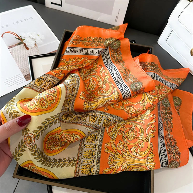 Printed Silk Scarf – Luxury Square Pashmina for Hair, Neck & Head Styling