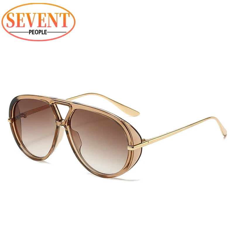 Oversized Oval Pilot Sunglasses – 2025 Luxury Metal Frame UV400 Vintage Shield Style