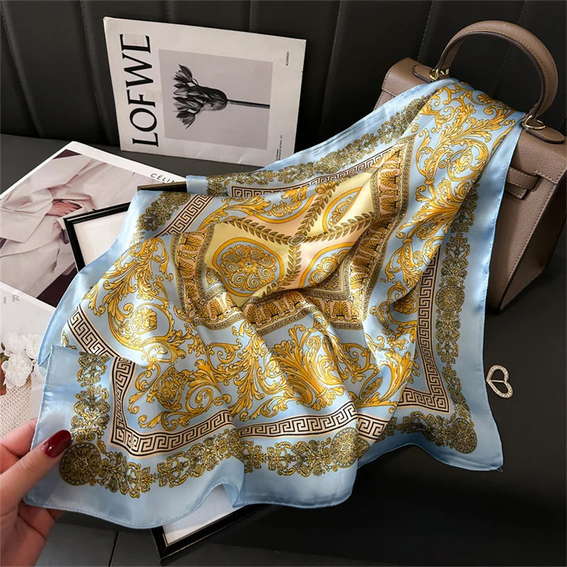 Printed Silk Scarf – Luxury Square Pashmina for Hair, Neck & Head Styling