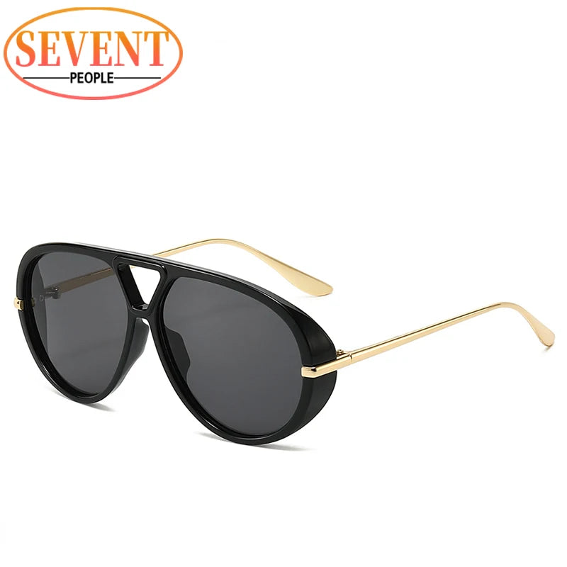 Oversized Oval Pilot Sunglasses – 2025 Luxury Metal Frame UV400 Vintage Shield Style