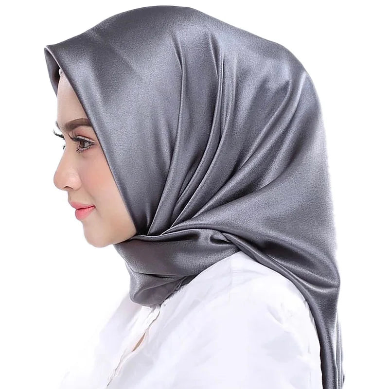 Luxury Silk Satin Scarf – Solid Color Hijab & Shawl Wrap, Elegant 90×90 cm Design