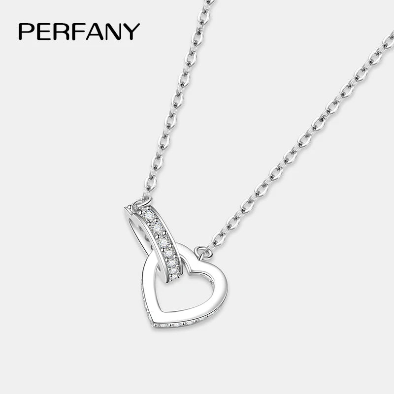 PERFANY Moissanite Double Heart Necklace – S925 Silver Luxury Lab-Diamond Pendant for Women