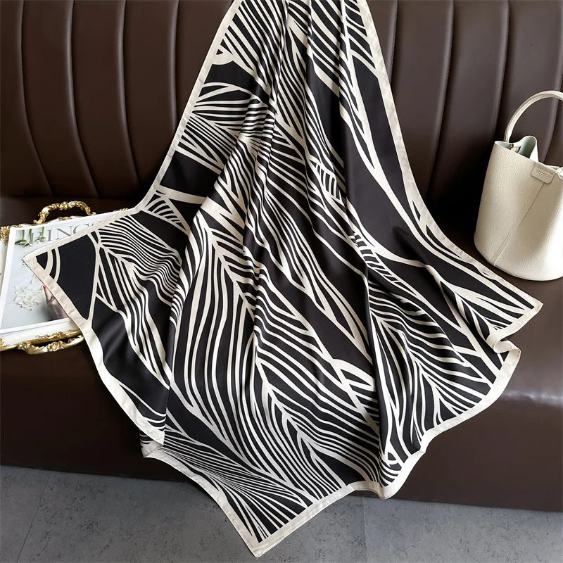 Silk Feel Scarf – Twill Square Wrap with Luxury Tree Print for Hair, Neck & Hijab