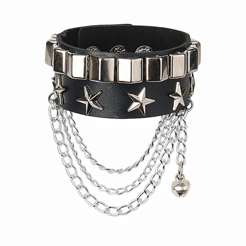 Punk Studded Leather Bracelet – Adjustable Gothic Rivet Cuff for Men & Women