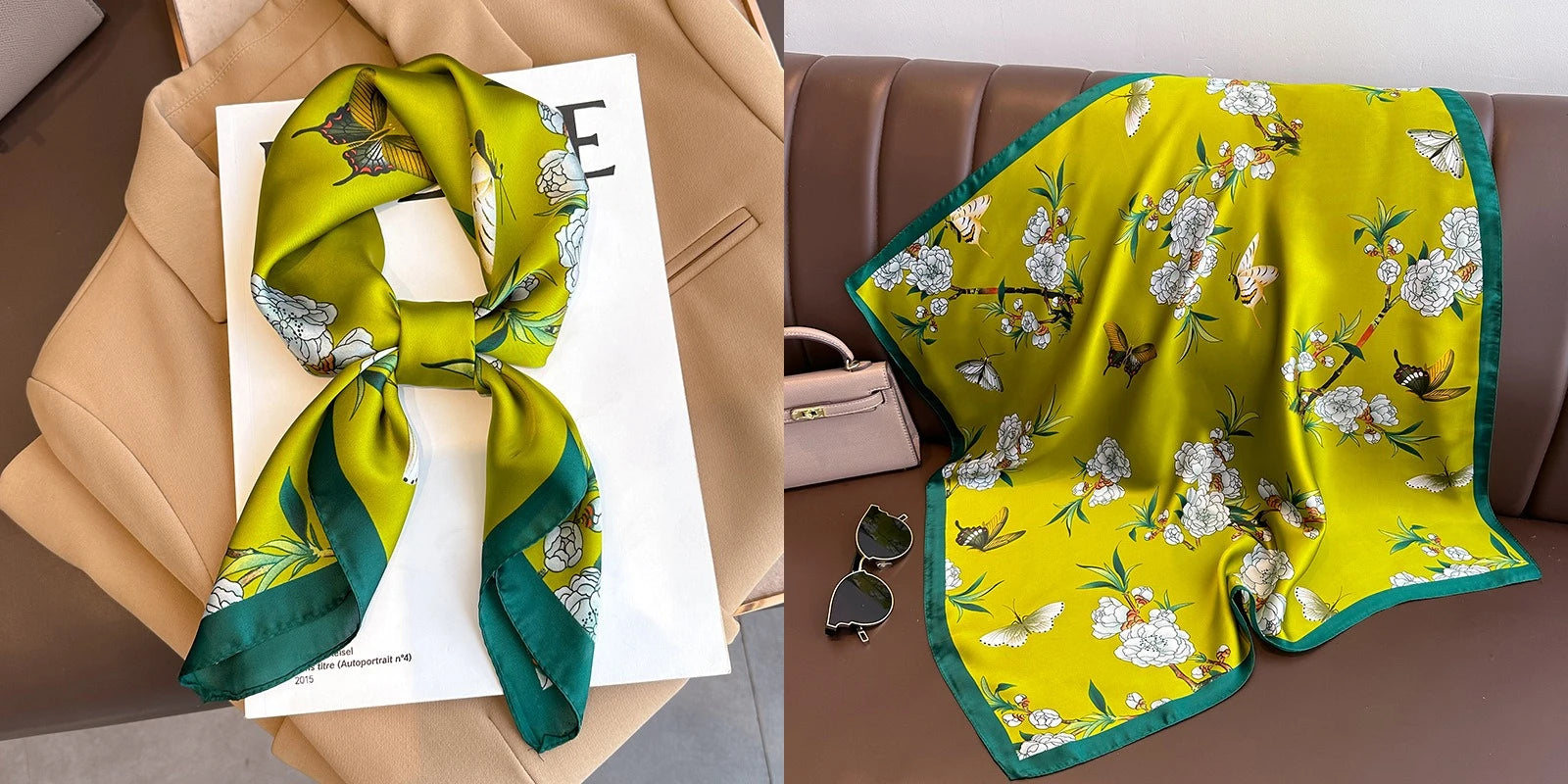 Luxury Floral Silk Scarf – Soft Satin Square Wrap for Hair, Neck & Hijab