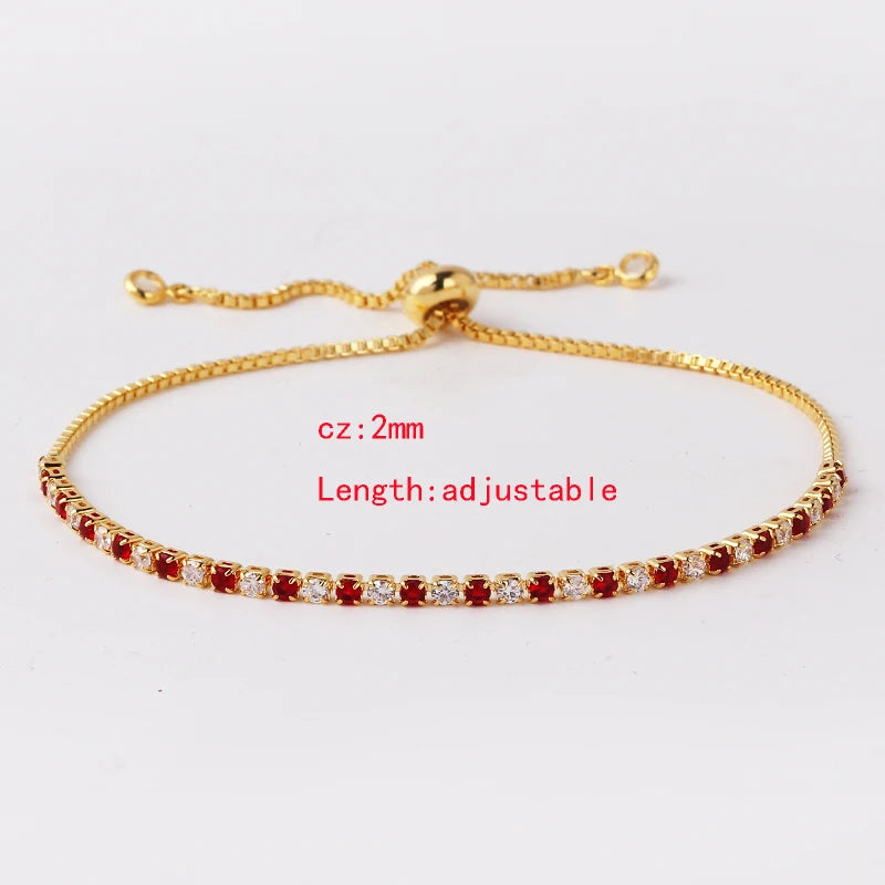 2 mm Adjustable Rainbow Tennis Bracelet – Colorful Zircon Charm for Women