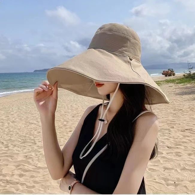 Wide Brim UPF 50+ Sun Hat – Double-Sided Anti-UV Beach & Hiking Cap for Women