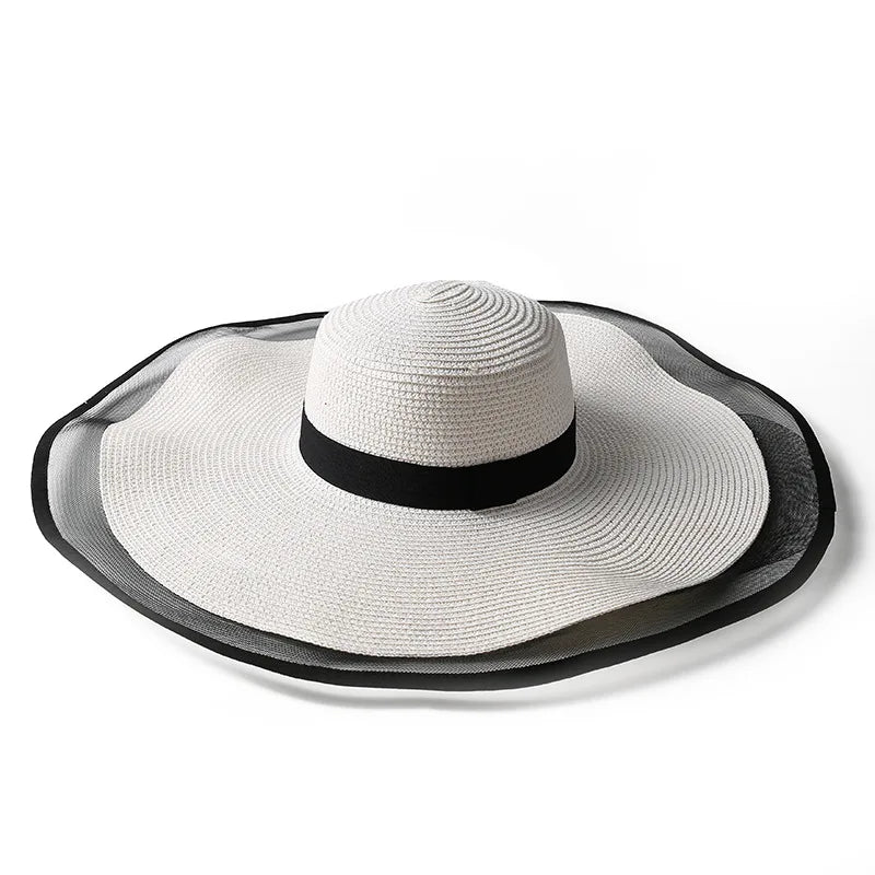 Big Brim Beach Sun Hat – Foldable Straw UV-Cut Visor for Women, Vintage Summer Style